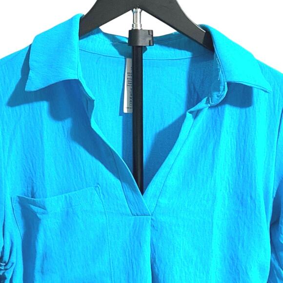 Swimsuit Cover-up - Blue- 3/4 Rolled Sleeves - Ruched with Ties - Small/Medium - Picture 8 of 14